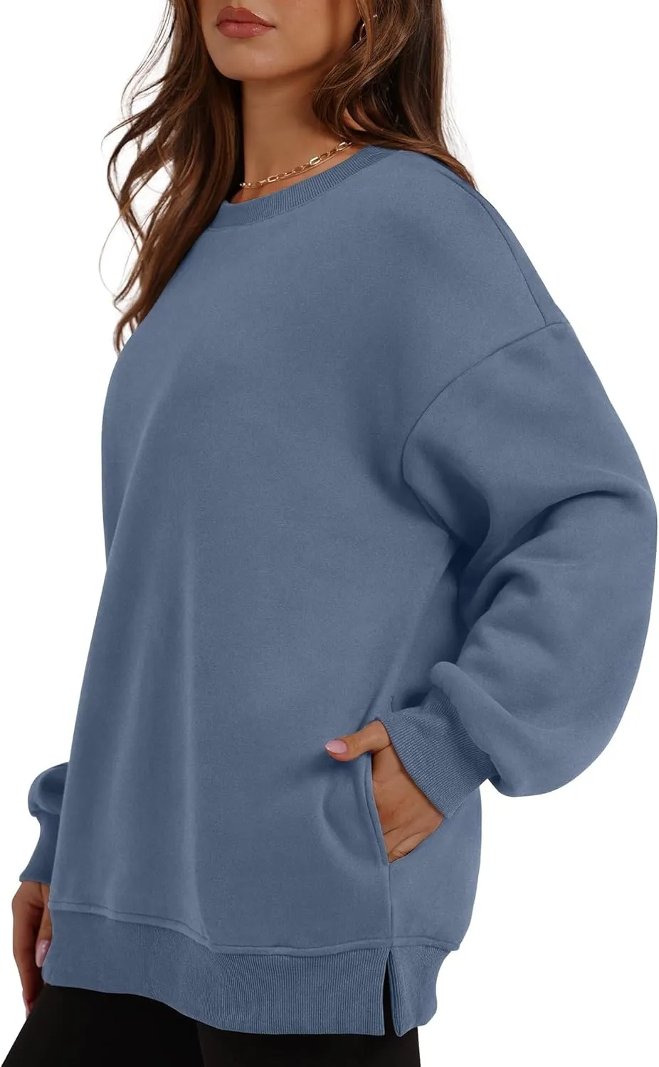 Oversized Crewneck Sweatshirts for Women Soft Fleece Long Sleeve Casual Cute Pullover Top Comfy Fall Clothes Pocket