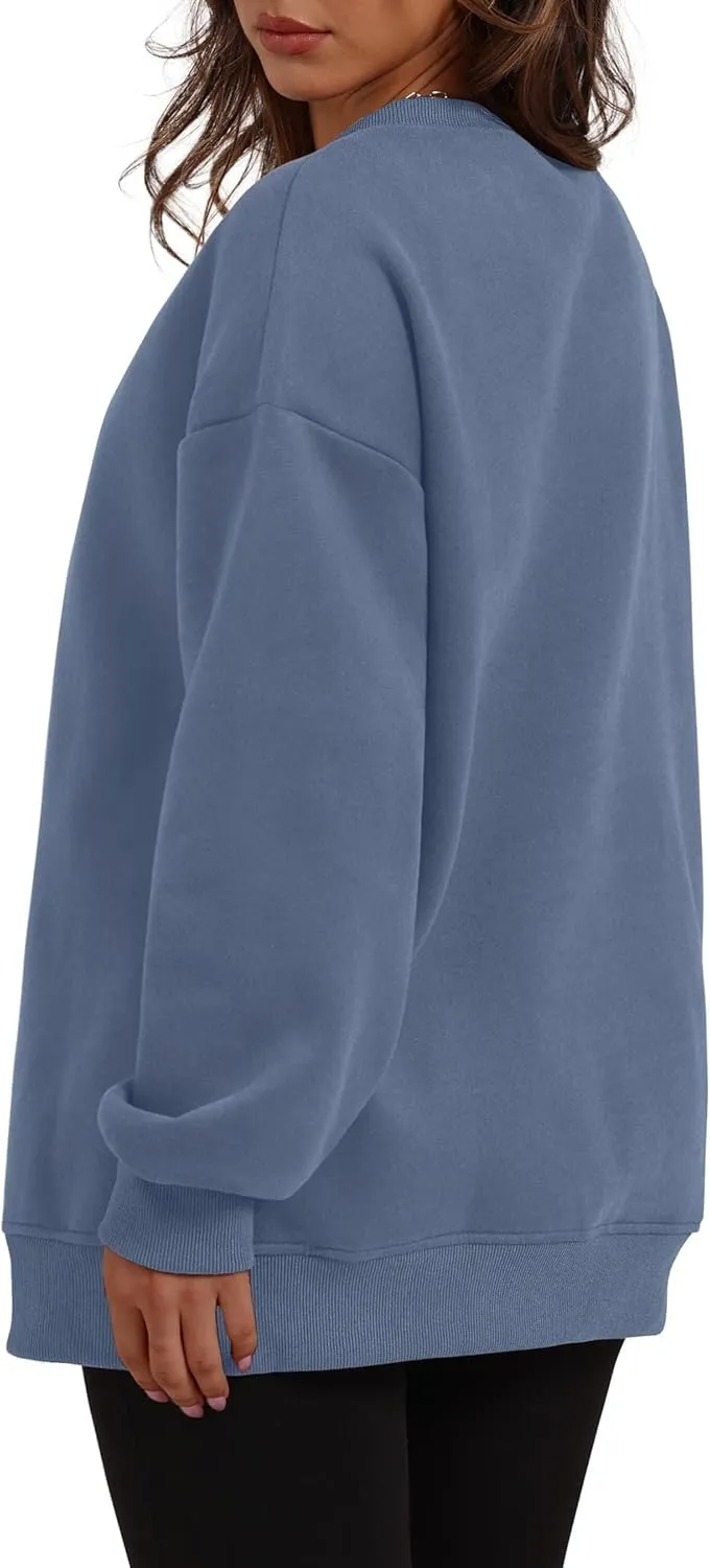 Oversized Crewneck Sweatshirts for Women Soft Fleece Long Sleeve Casual Cute Pullover Top Comfy Fall Clothes Pocket