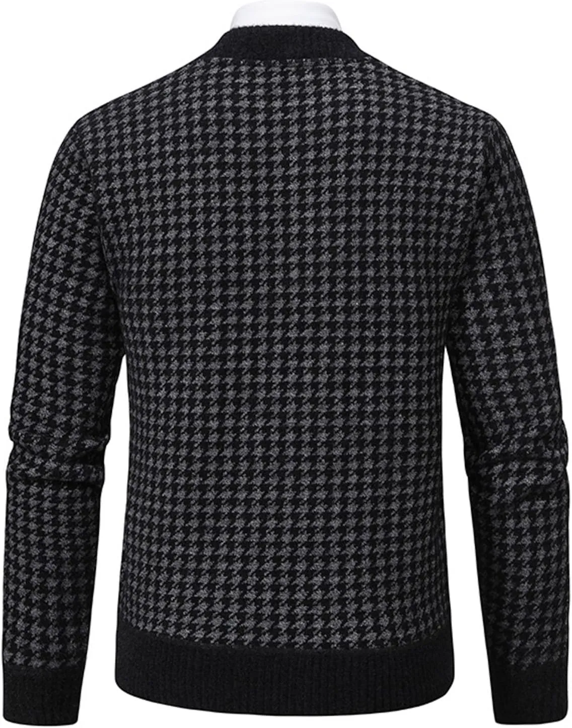 Oversized Knit Sweater for Men Zipper Houndstooth Print Pullover Slim Fit Autumn Fashion Pullover Sweater