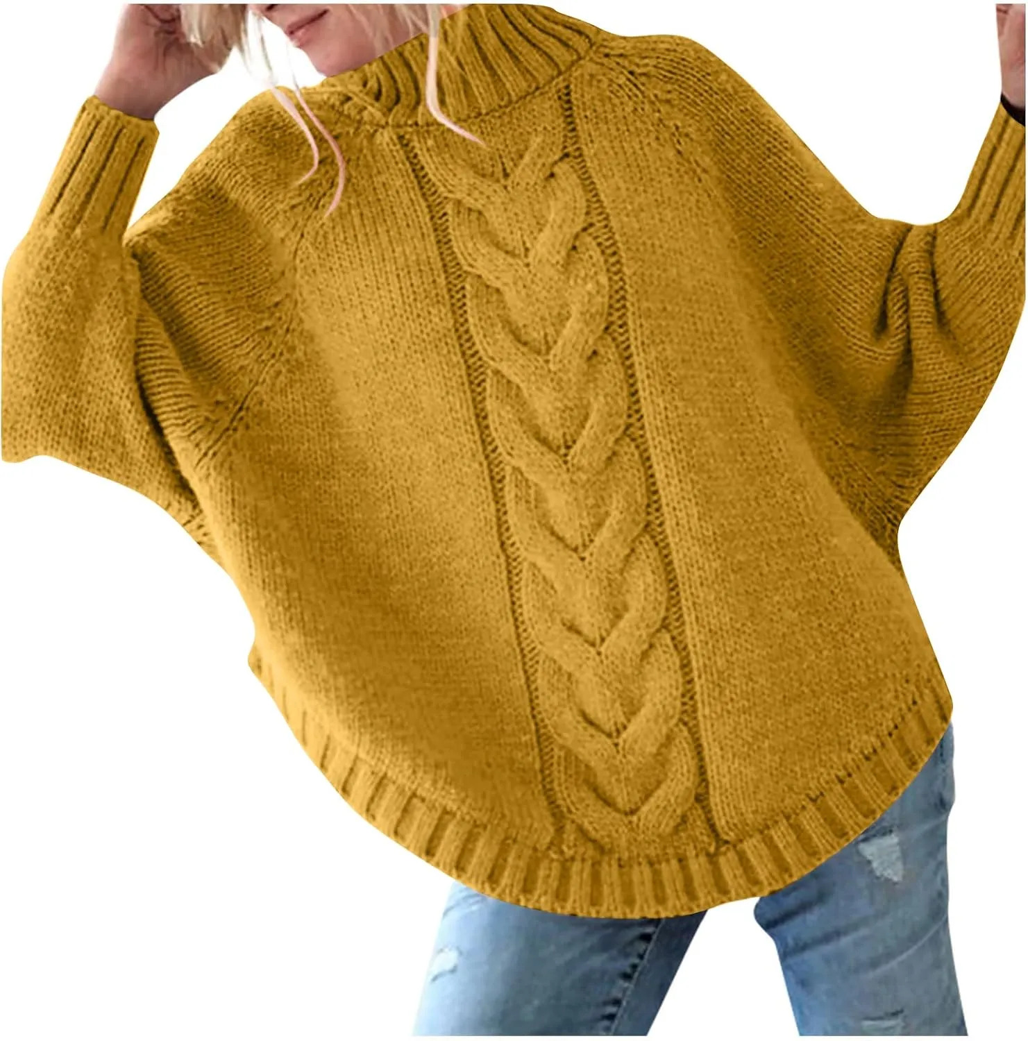 Oversized Sweaters for Women Loose Fit Fleece Batwing Sweaters Casual Crewneck Wool Chunky Knit Sweaters
