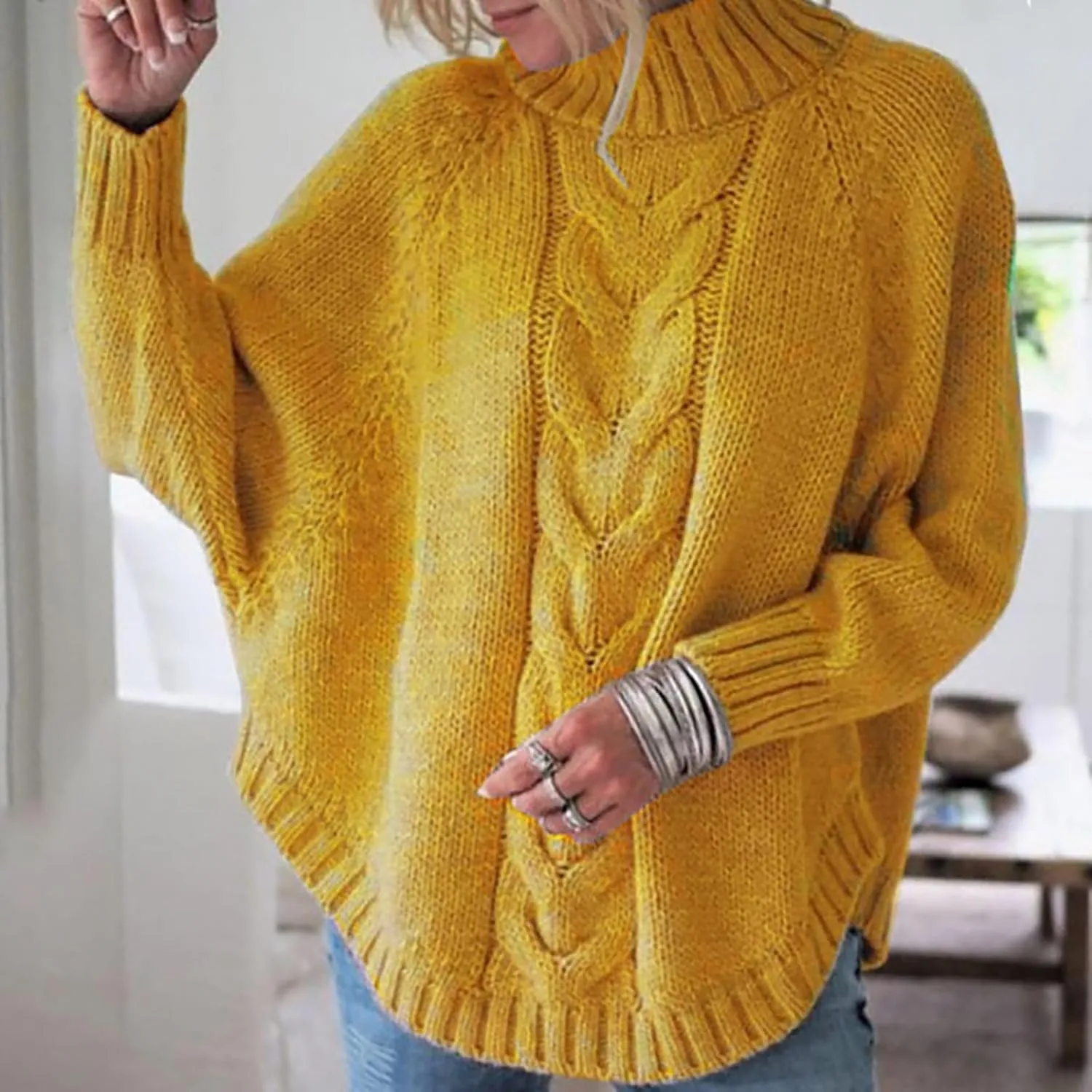 Oversized Sweaters for Women Loose Fit Fleece Batwing Sweaters Casual Crewneck Wool Chunky Knit Sweaters