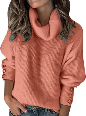 Oversized Women's Turtleneck Sweaters Chunky Pullover Cowl Neck Long Sleeve 2024 Trendy Winter Loose Knit Sweaters