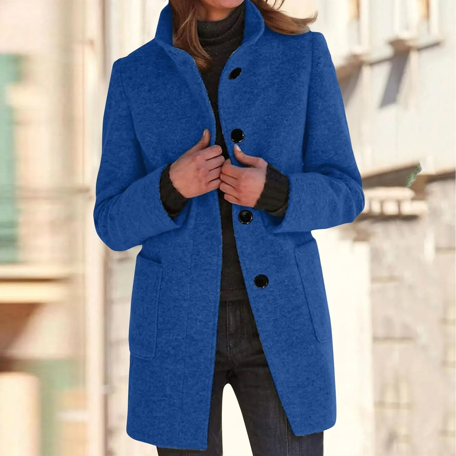 Peacoat Womens Coat Stand Collar Single Breasted Wool Coats Winter 2024 Trendy Long Coats Peacoat Blazer Jacket