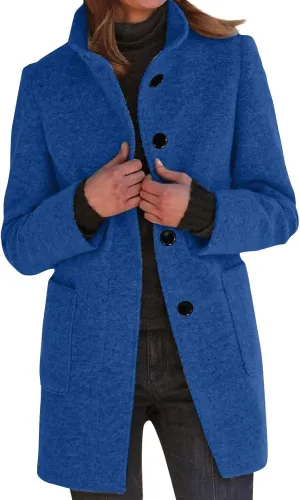 Peacoat Womens Coat Stand Collar Single Breasted Wool Coats Winter 2024 Trendy Long Coats Peacoat Blazer Jacket