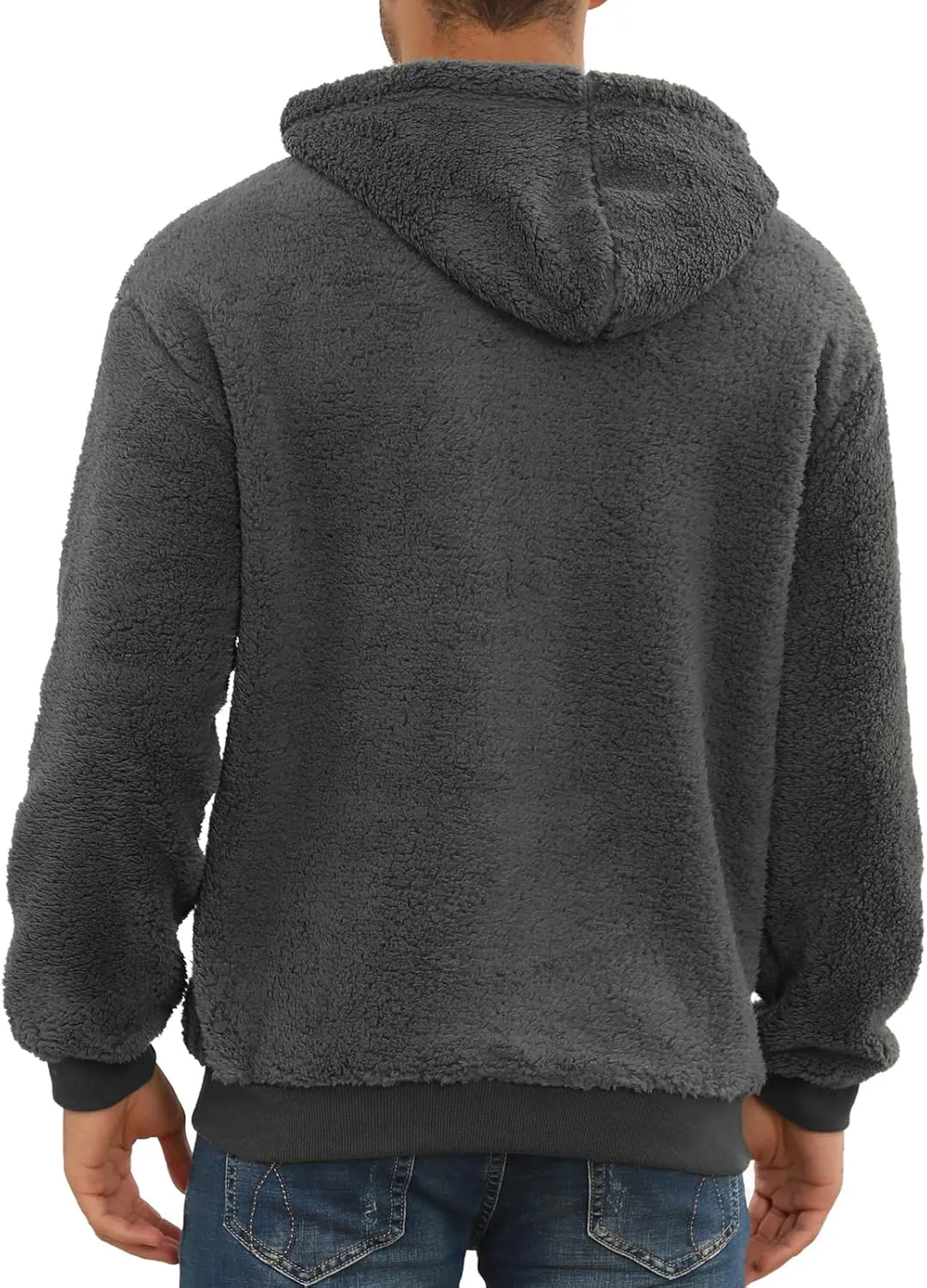 PEGENO Mens Fuzzy Sherpa Hoodie Pullover Sweatshirts Loose Cozy Pocket Long Sleeve Winter Hooded Outwear