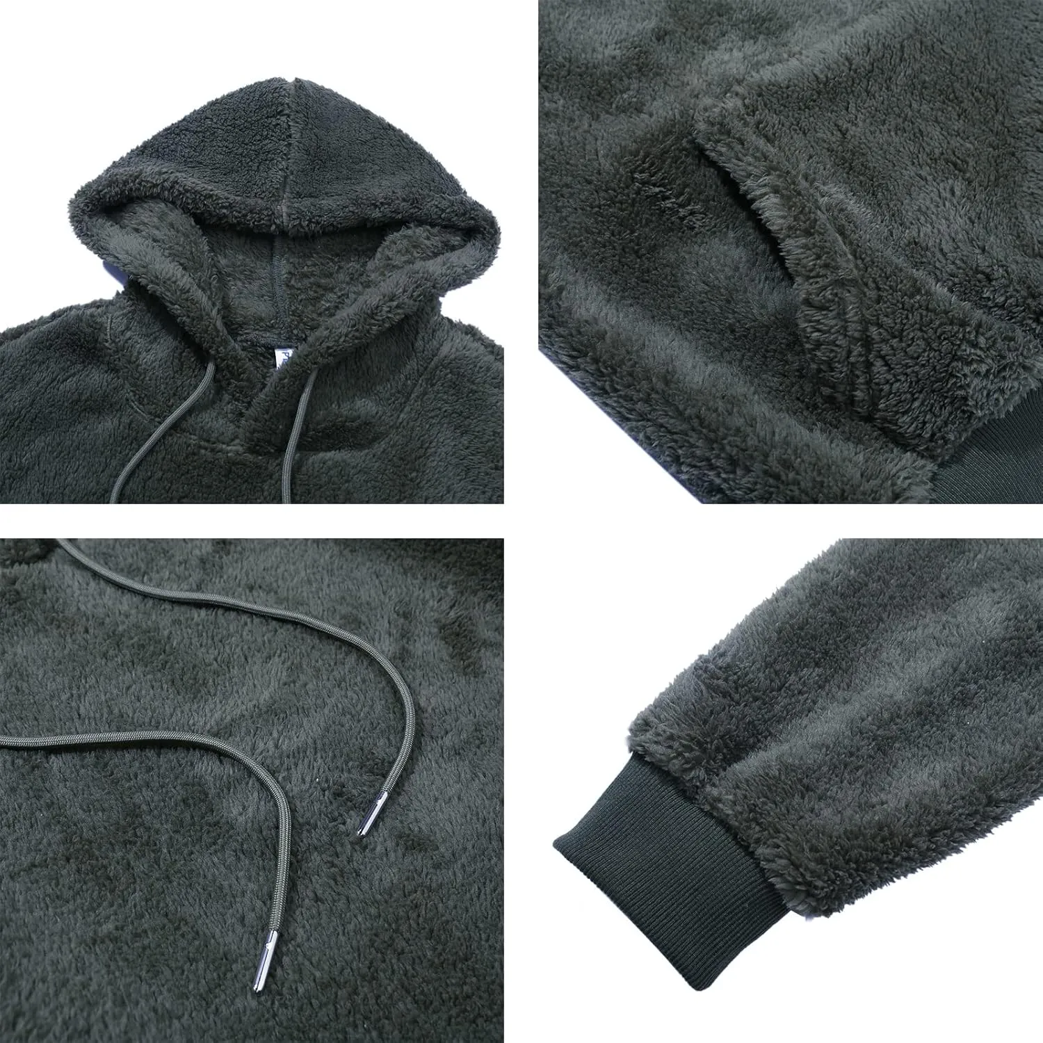 PEGENO Mens Fuzzy Sherpa Hoodie Pullover Sweatshirts Loose Cozy Pocket Long Sleeve Winter Hooded Outwear