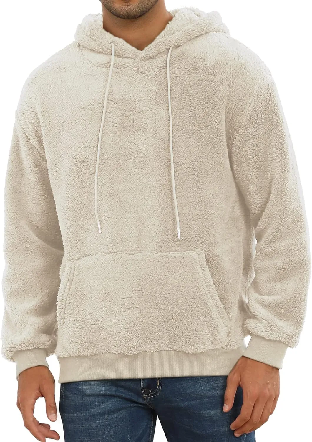 PEGENO Mens Fuzzy Sherpa Hoodie Pullover Sweatshirts Loose Cozy Pocket Long Sleeve Winter Hooded Outwear