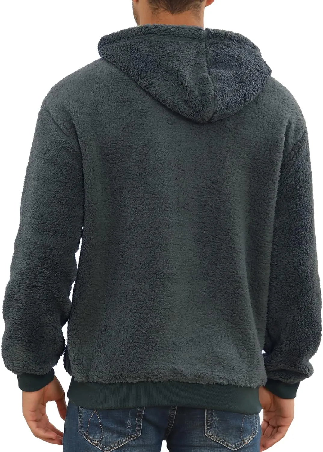 PEGENO Mens Fuzzy Sherpa Hoodie Pullover Sweatshirts Loose Cozy Pocket Long Sleeve Winter Hooded Outwear