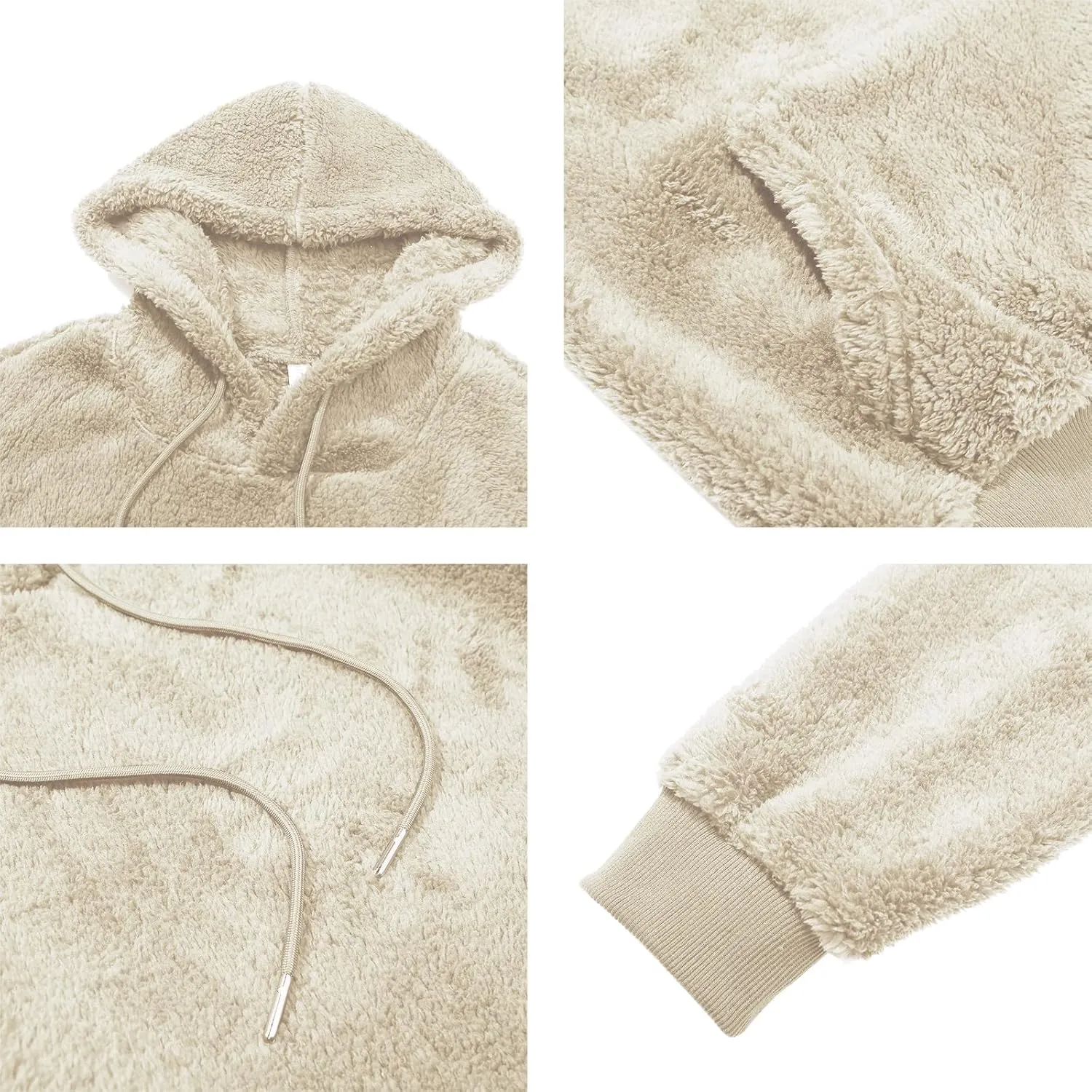 PEGENO Mens Fuzzy Sherpa Hoodie Pullover Sweatshirts Loose Cozy Pocket Long Sleeve Winter Hooded Outwear