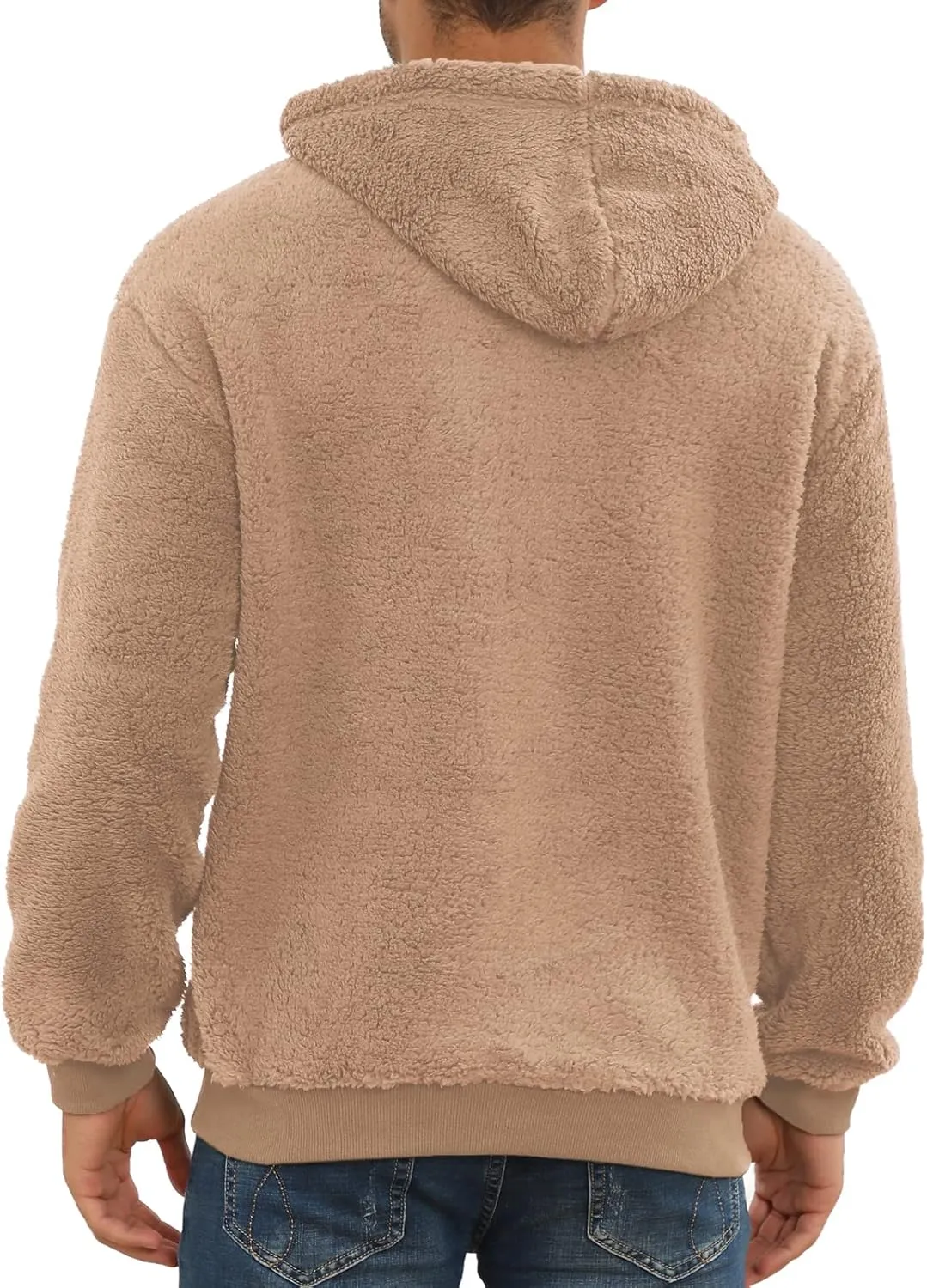 PEGENO Mens Fuzzy Sherpa Hoodie Pullover Sweatshirts Loose Cozy Pocket Long Sleeve Winter Hooded Outwear