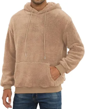 PEGENO Mens Fuzzy Sherpa Hoodie Pullover Sweatshirts Loose Cozy Pocket Long Sleeve Winter Hooded Outwear