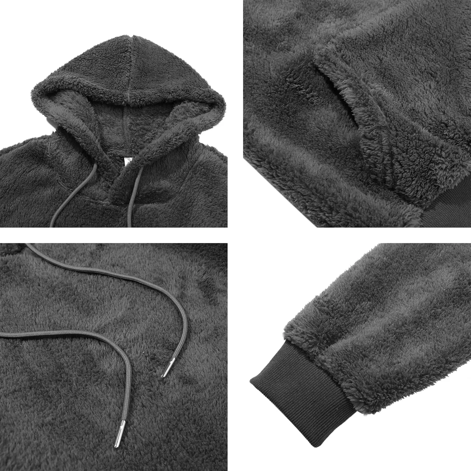 PEGENO Mens Fuzzy Sherpa Hoodie Pullover Sweatshirts Loose Cozy Pocket Long Sleeve Winter Hooded Outwear