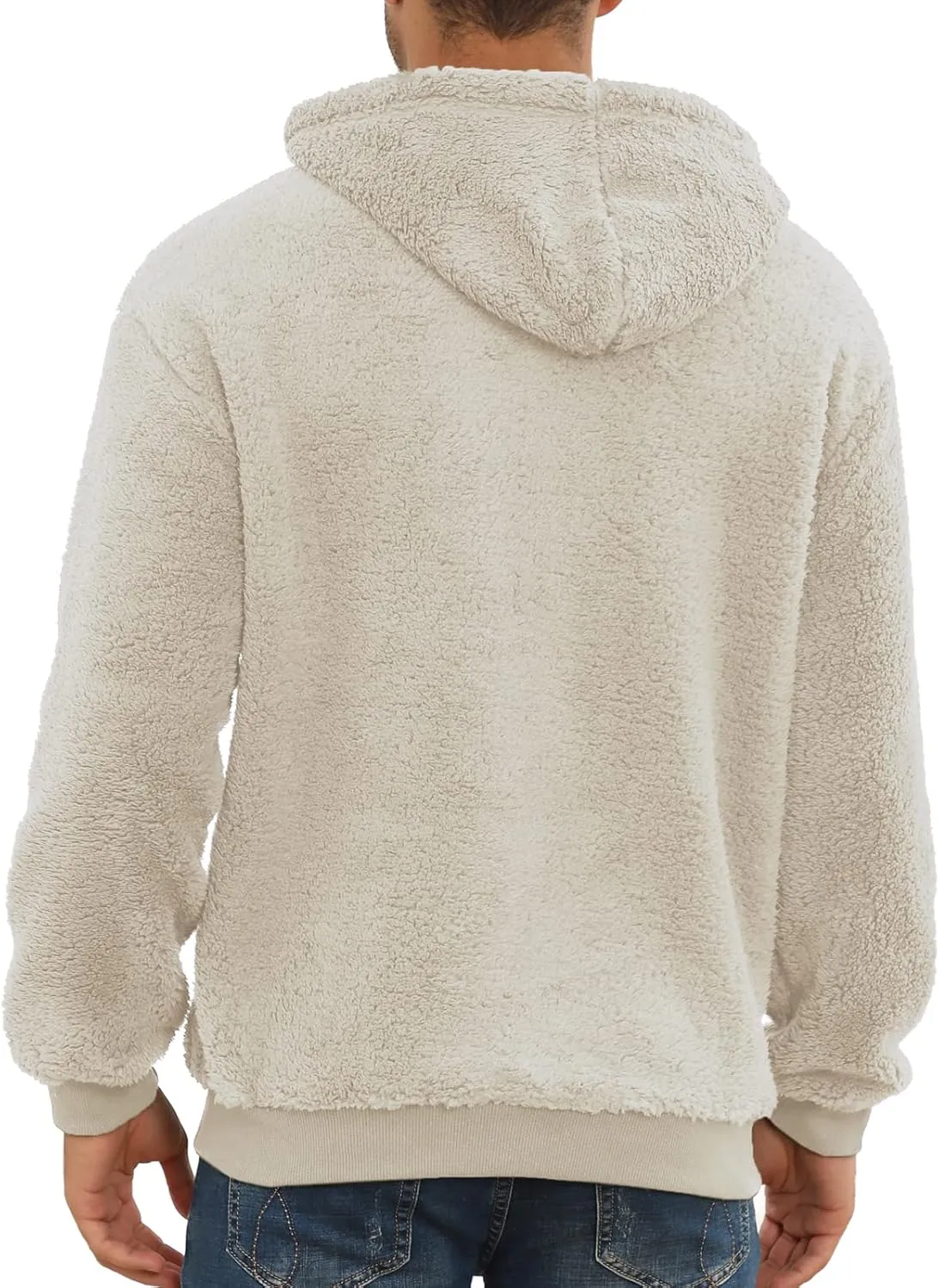 PEGENO Mens Fuzzy Sherpa Hoodie Pullover Sweatshirts Loose Cozy Pocket Long Sleeve Winter Hooded Outwear