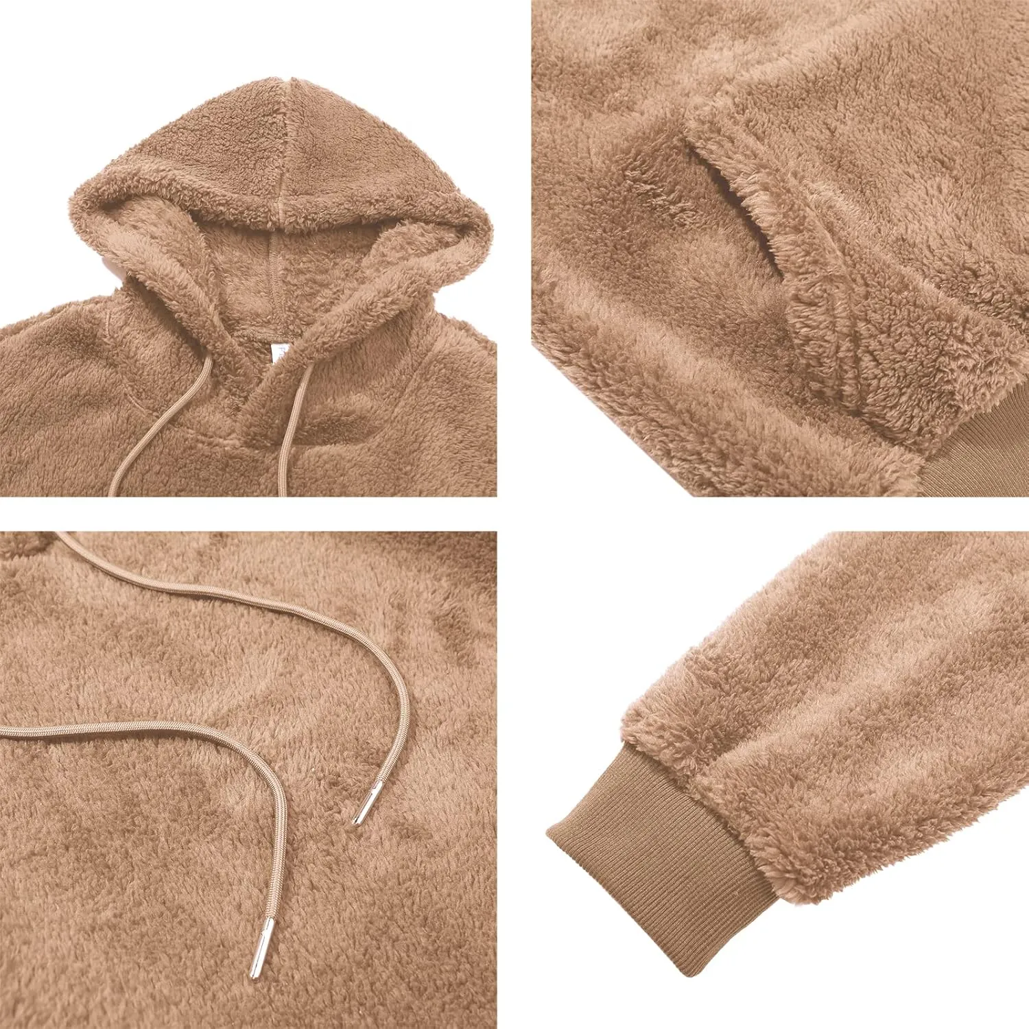 PEGENO Mens Fuzzy Sherpa Hoodie Pullover Sweatshirts Loose Cozy Pocket Long Sleeve Winter Hooded Outwear