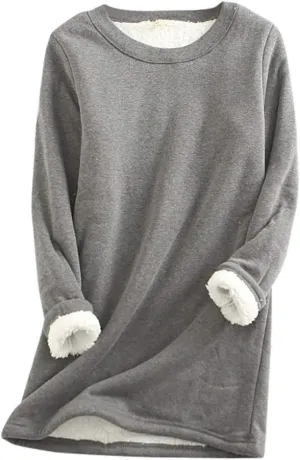 Plus Size Fleece Lined Sweatshirts For Women Soft Warm Fall Winter Pullover Tops Long Sleeve Sherpa Sweaters Trendy