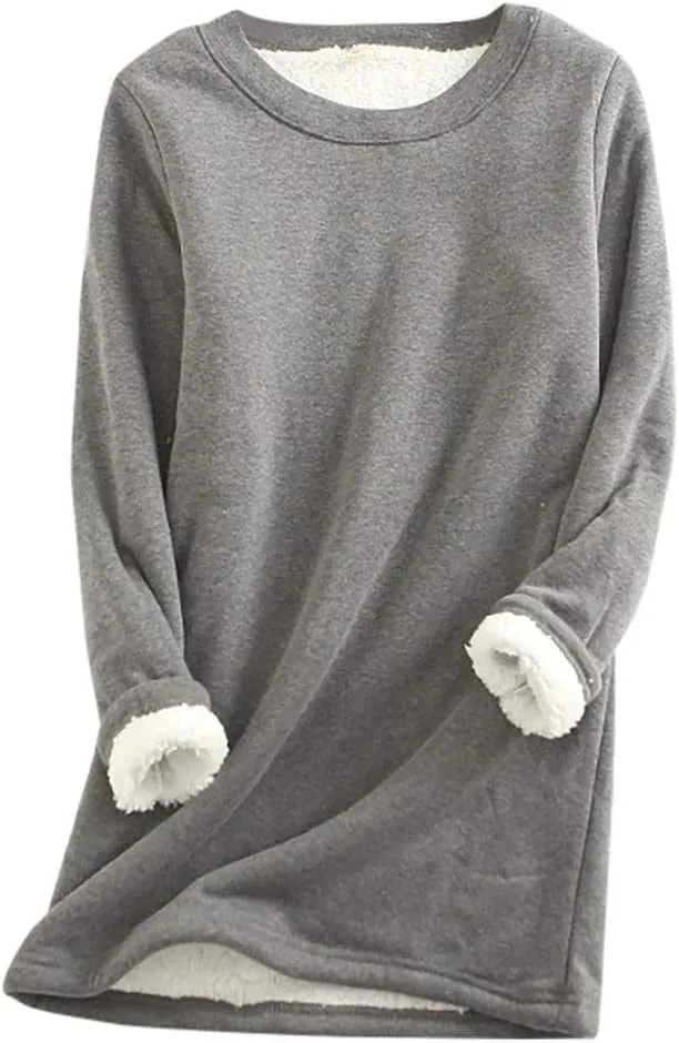 Plus Size Fleece Lined Sweatshirts For Women Soft Warm Fall Winter Pullover Tops Long Sleeve Sherpa Sweaters Trendy