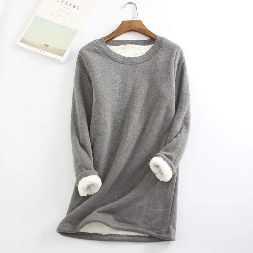 Plus Size Fleece Lined Sweatshirts For Women Soft Warm Fall Winter Pullover Tops Long Sleeve Sherpa Sweaters Trendy
