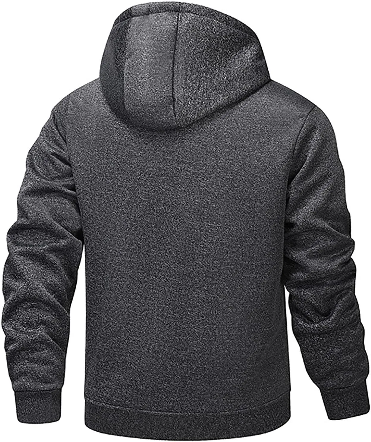 Plush Hooded Jacket Coat for Men Thickened Warm Zipper Drawstring Long Sleeve Coat Casual Soft Jacket with Pockets