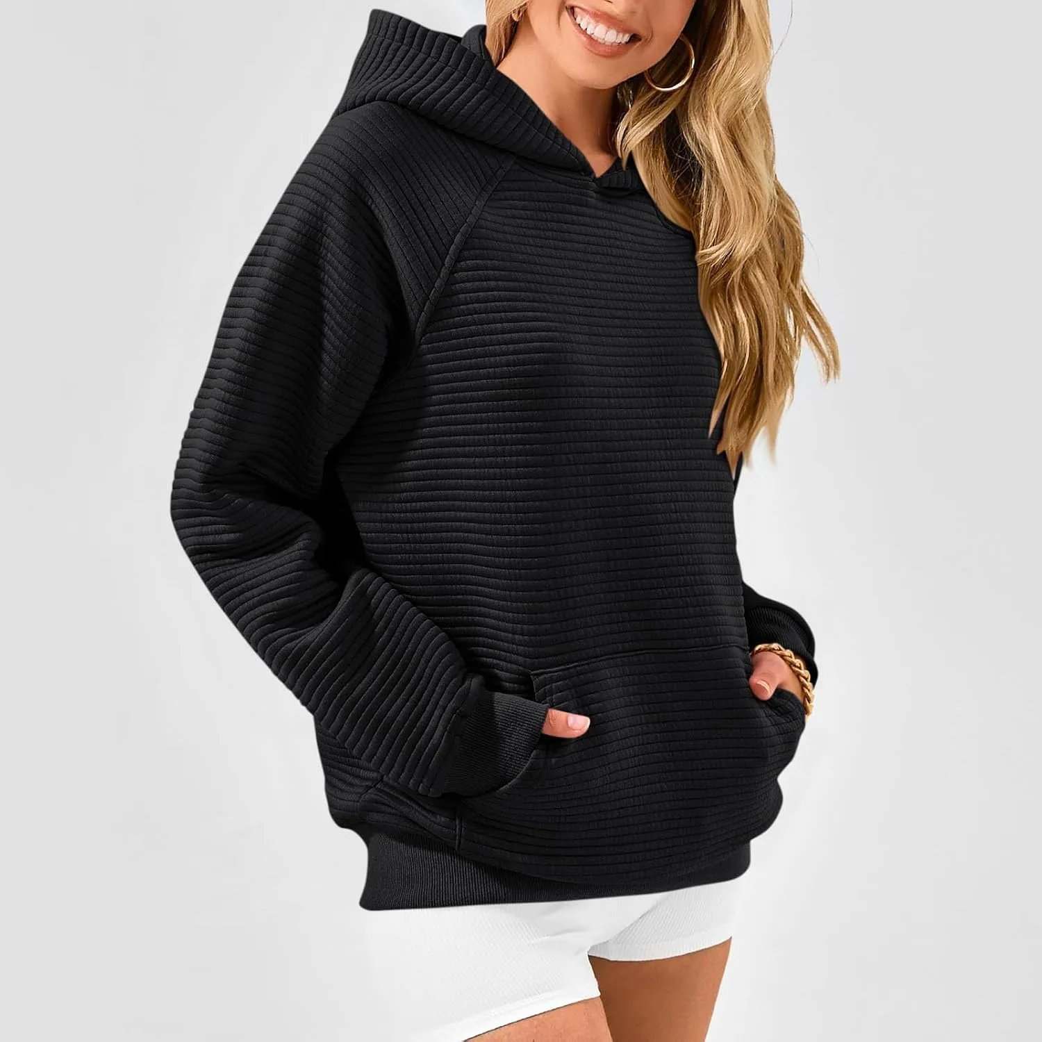 Preppy Hoodies for Women Fleece Loose Fit Hooded Sweatshirts Comfy Casual Long Sleeve Hoodies with Pockets