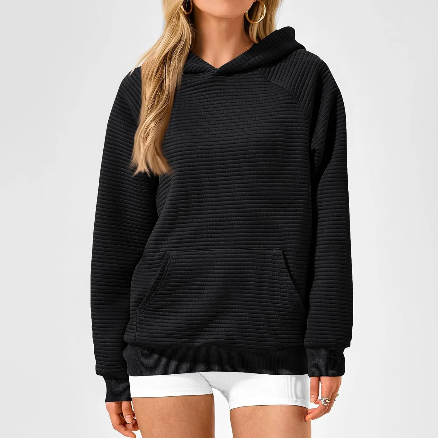 Preppy Hoodies for Women Fleece Loose Fit Hooded Sweatshirts Comfy Casual Long Sleeve Hoodies with Pockets