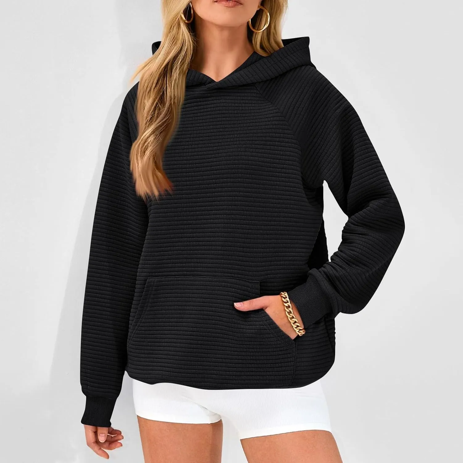 Preppy Hoodies for Women Fleece Loose Fit Hooded Sweatshirts Comfy Casual Long Sleeve Hoodies with Pockets