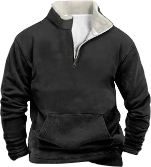 Quarter Zip Pullover Men Sherpa Fleece Western Sweaters Sweatshirts Long Sleeve Vintage Work Henley Pullovers