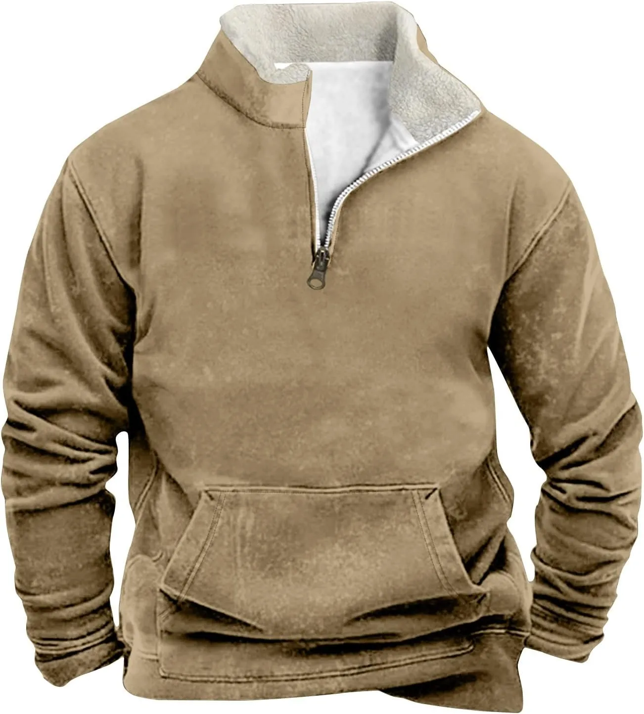 Quarter Zip Pullover Men Sherpa Fleece Western Sweaters Sweatshirts Long Sleeve Vintage Work Henley Pullovers