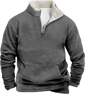 Quarter Zip Pullover Men Sherpa Fleece Western Sweaters Sweatshirts Long Sleeve Vintage Work Henley Pullovers