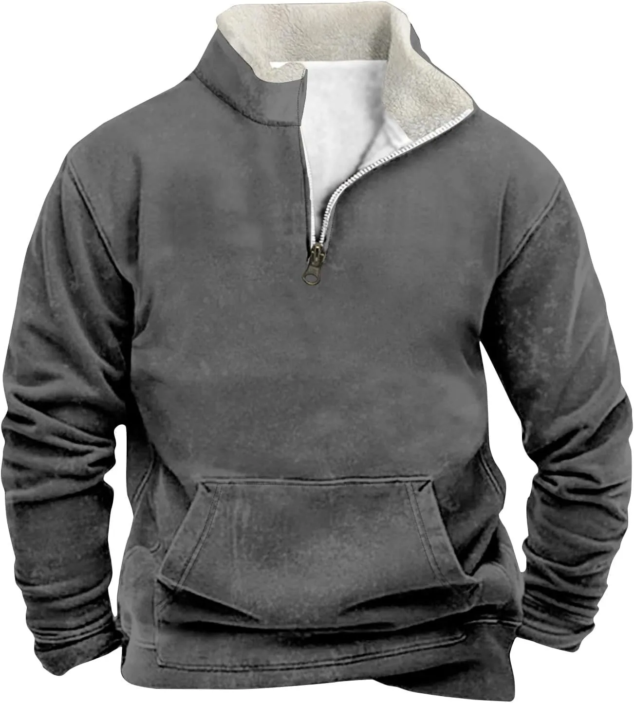 Quarter Zip Pullover Men Sherpa Fleece Western Sweaters Sweatshirts Long Sleeve Vintage Work Henley Pullovers