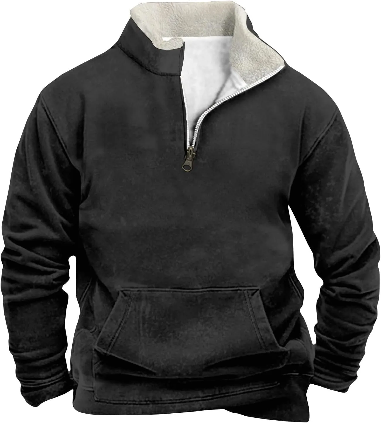 Quarter Zip Pullover Men Sherpa Fleece Western Sweaters Sweatshirts Long Sleeve Vintage Work Henley Pullovers