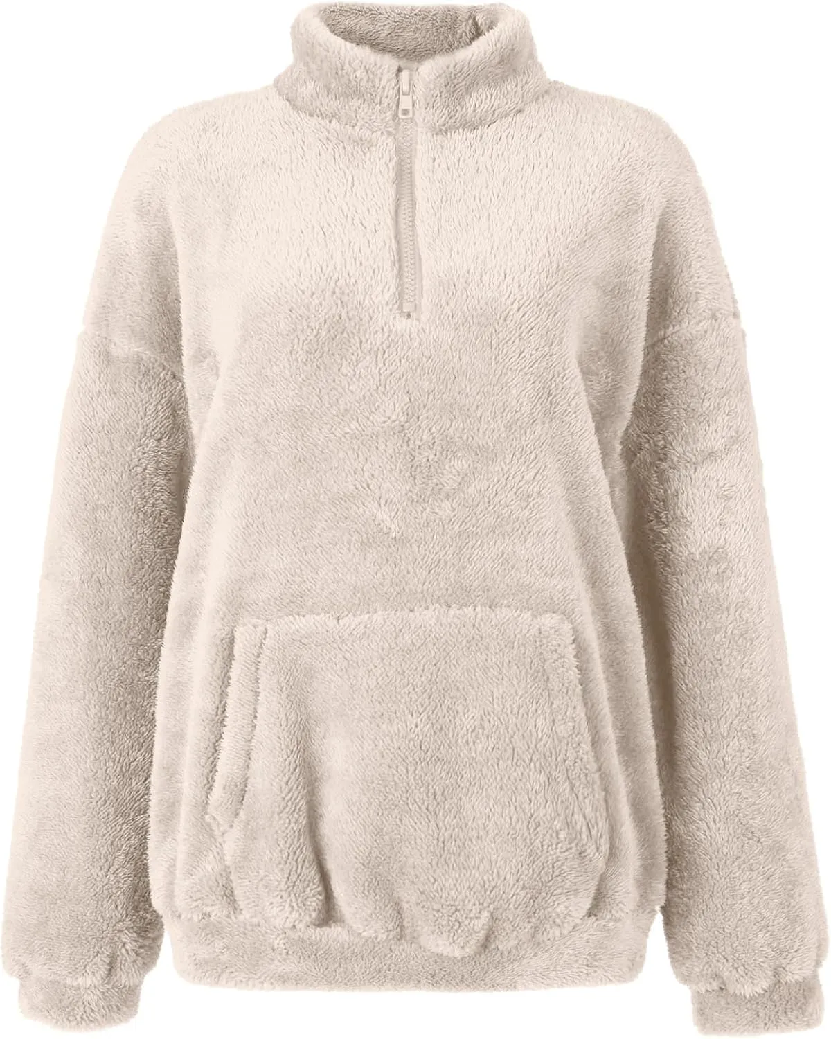 Quarter Zip Pullover Women Fuzzy Fleece Half Zip Pullover Sweatshirts Cozy Fluffy Sherpa Lined Hoodie with Pockets