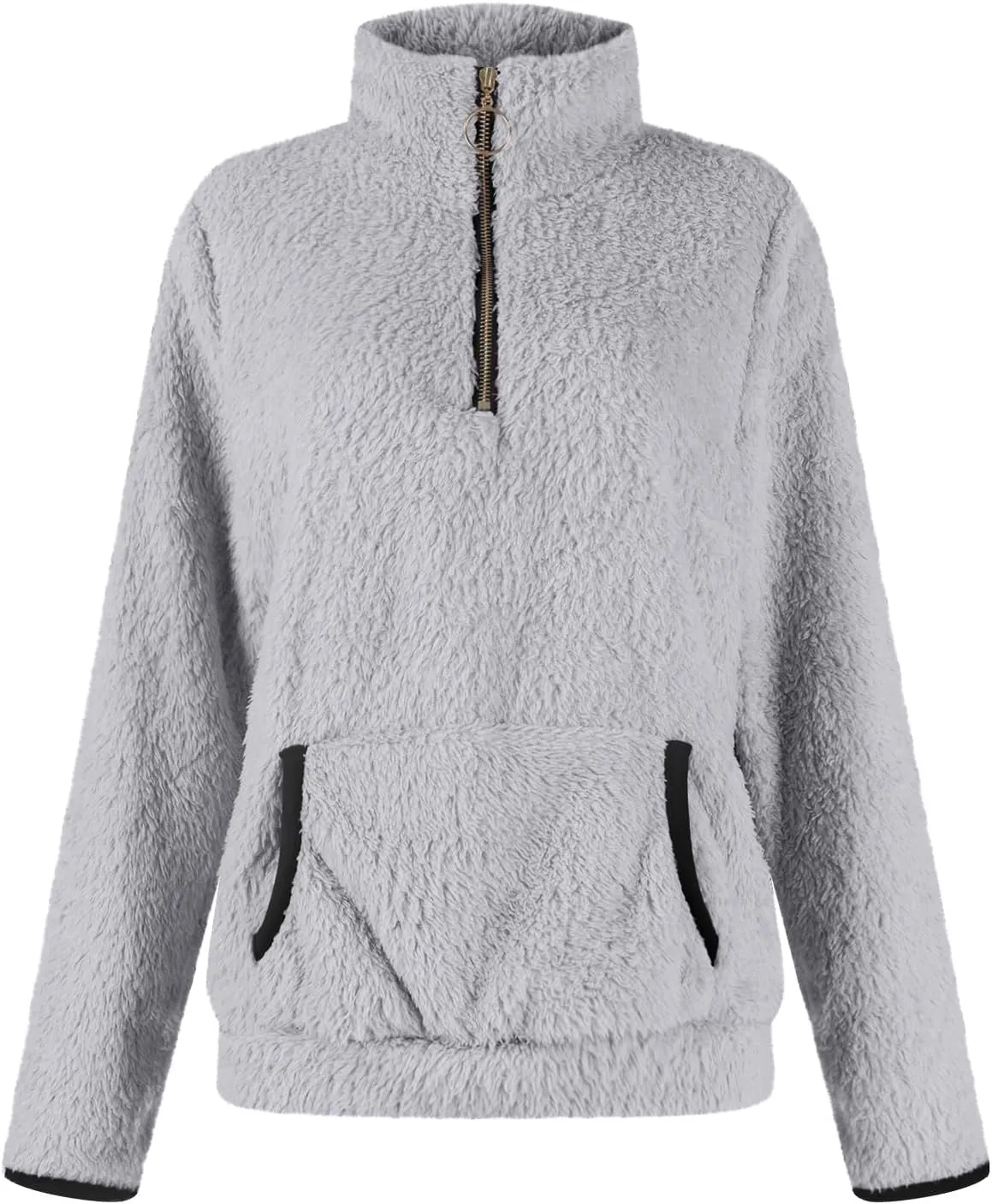 Quarter Zip Pullover Women Sherpa Fleece Hoodie Cropped Half Zip Sweatshirt Cozy Soft Fluffy Sweaters with Pocket