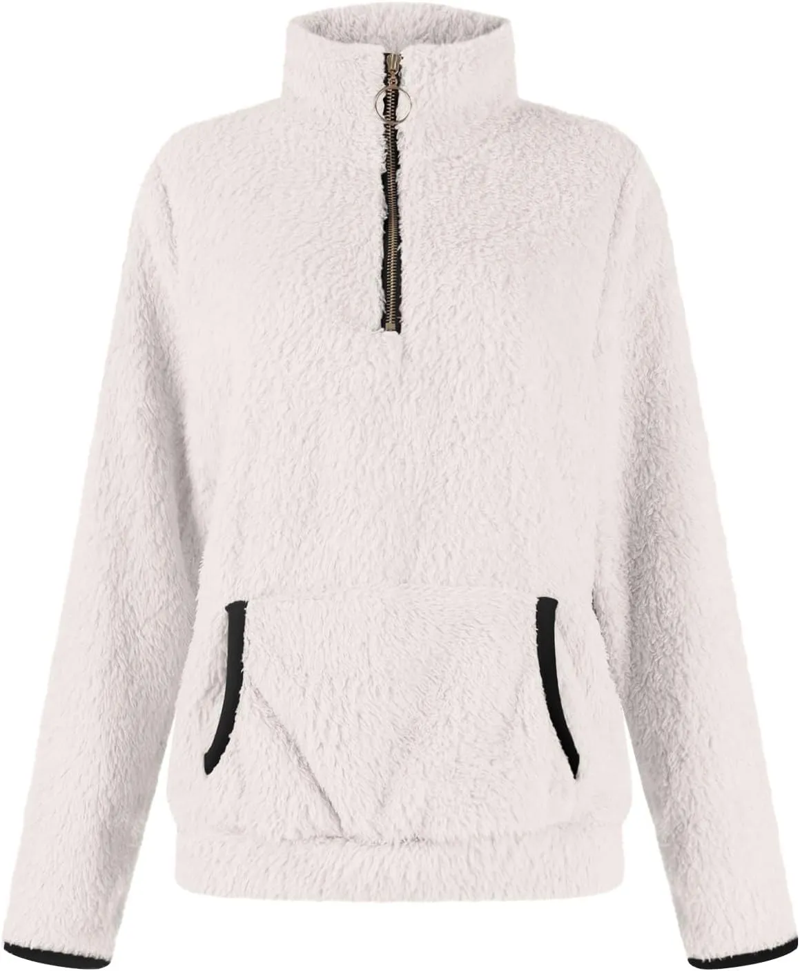 Quarter Zip Pullover Women Sherpa Fleece Hoodie Cropped Half Zip Sweatshirt Cozy Soft Fluffy Sweaters with Pocket