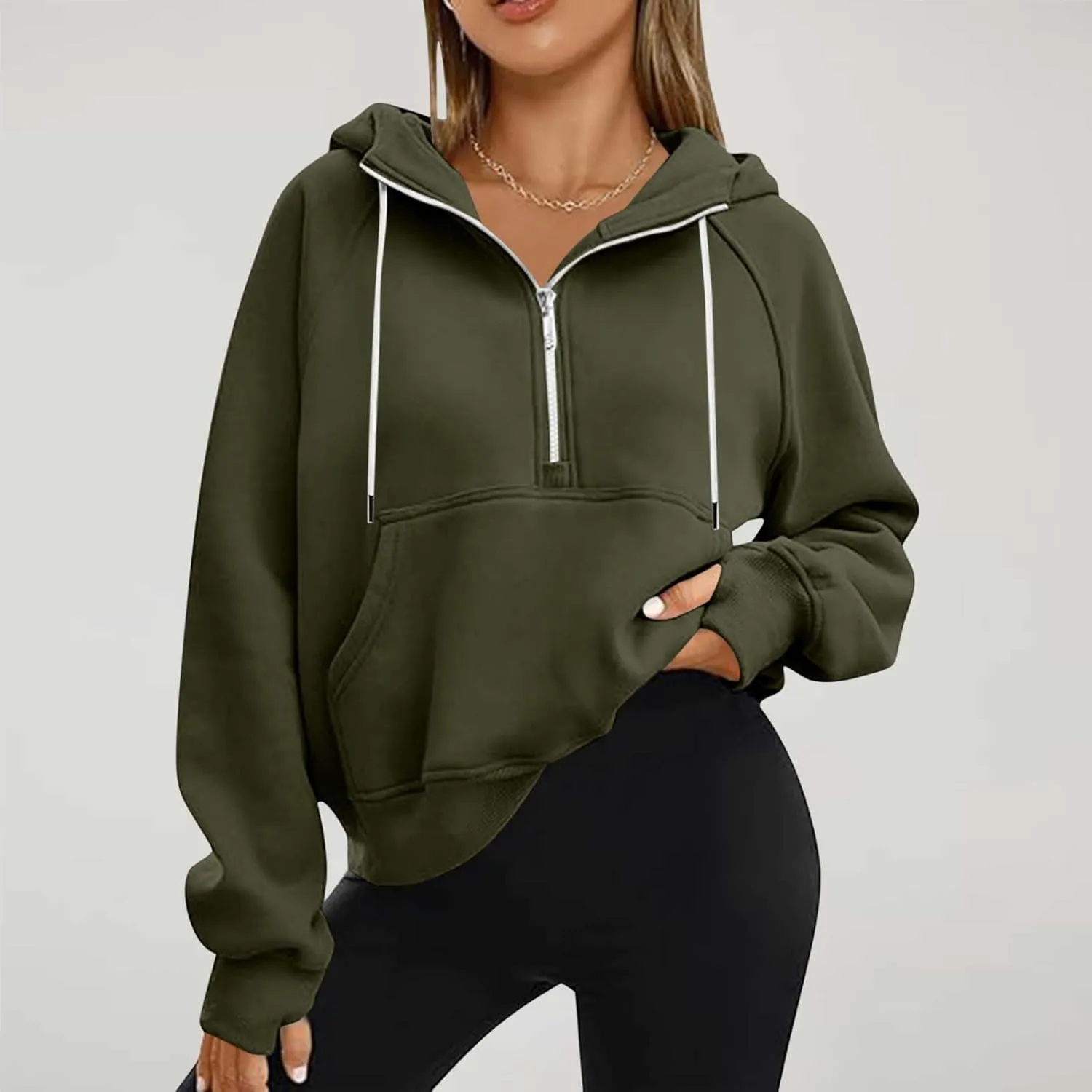 Quarter Zip Up Hoodies for Women Long Sleeve Cropped Sweatshirts Fleece Jackets Half Zip Pullover Fall Outfits 2024