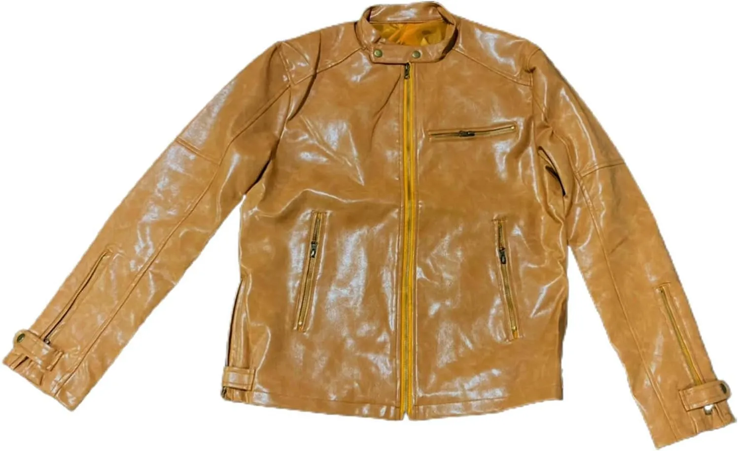QWENTMTNTY Men Vintage Faux Leather Jacket Retro Fashion Zipper Leather Motorcycle Jacket Regular Fit Racer Coat Outerwear