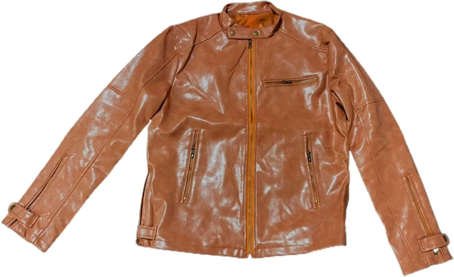 QWENTMTNTY Men Vintage Faux Leather Jacket Retro Fashion Zipper Leather Motorcycle Jacket Regular Fit Racer Coat Outerwear