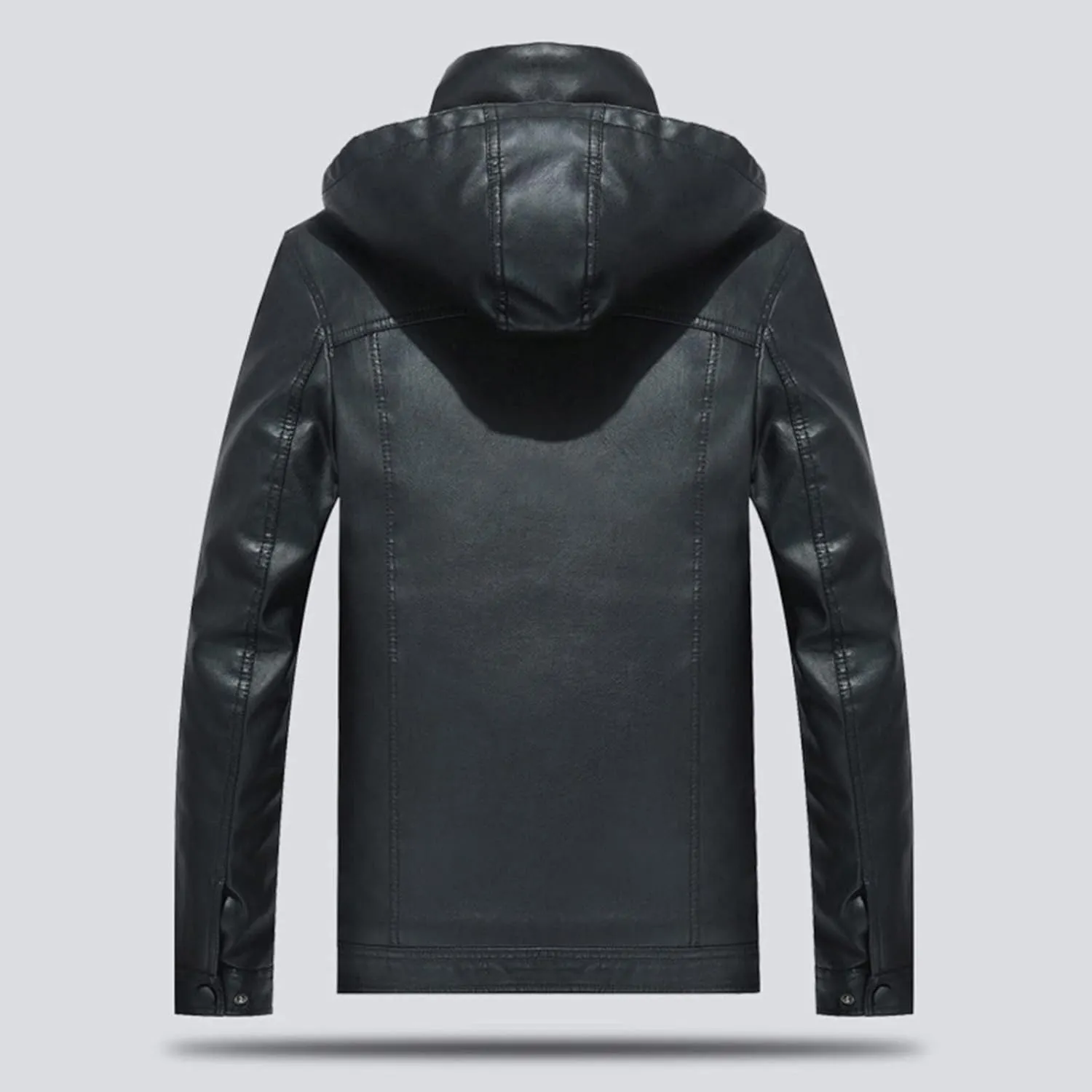 QWENTMTNTY Mens Faux Fur Leather Jacket Thicken Warm Winter Coat with Detachable Hood Faux Shearling Leather Jacket Overcoat