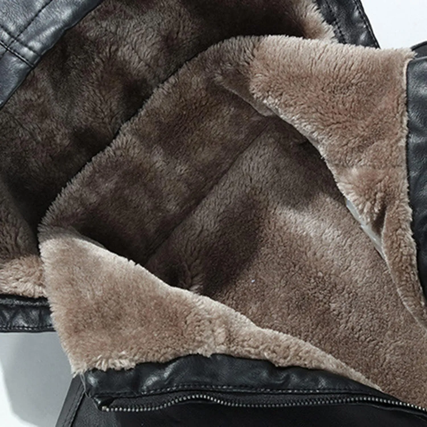 QWENTMTNTY Mens Faux Fur Leather Jacket Thicken Warm Winter Coat with Detachable Hood Faux Shearling Leather Jacket Overcoat
