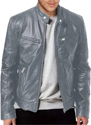 QWENTMTNTY Mens Faux Lambskin Leather Jacket Fashion Casual Pu Leather Motorcycle Jacket Zipper Moto Riding Biker Outerwear