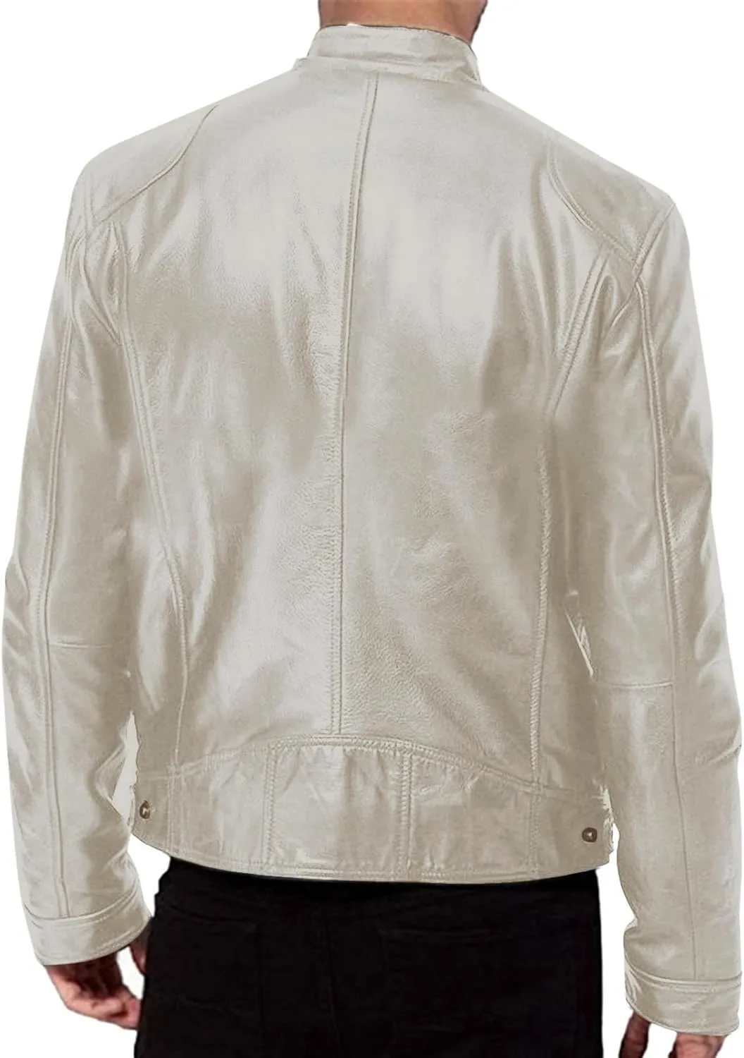 QWENTMTNTY Mens Faux Lambskin Leather Jacket Fashion Casual Pu Leather Motorcycle Jacket Zipper Moto Riding Biker Outerwear