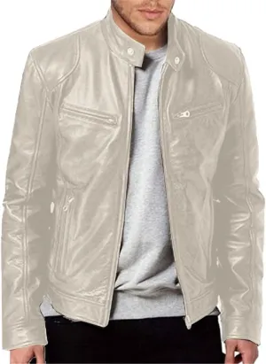 QWENTMTNTY Mens Faux Lambskin Leather Jacket Fashion Casual Pu Leather Motorcycle Jacket Zipper Moto Riding Biker Outerwear