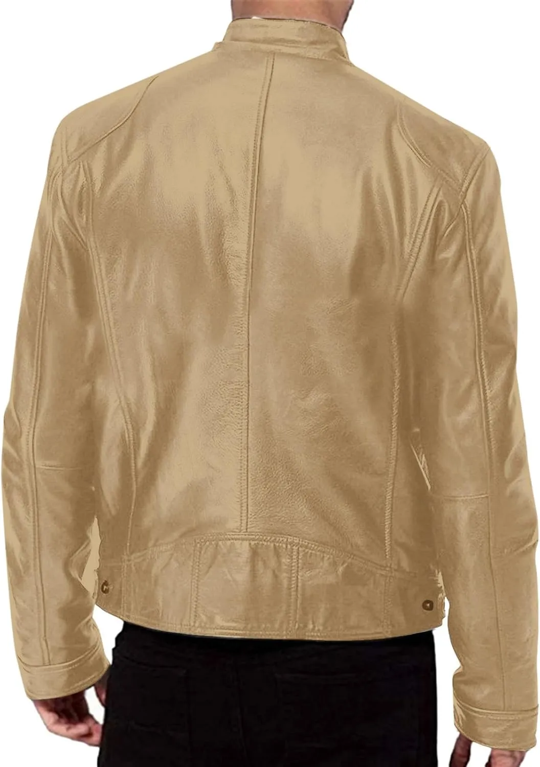 QWENTMTNTY Mens Faux Lambskin Leather Jacket Fashion Casual Pu Leather Motorcycle Jacket Zipper Moto Riding Biker Outerwear