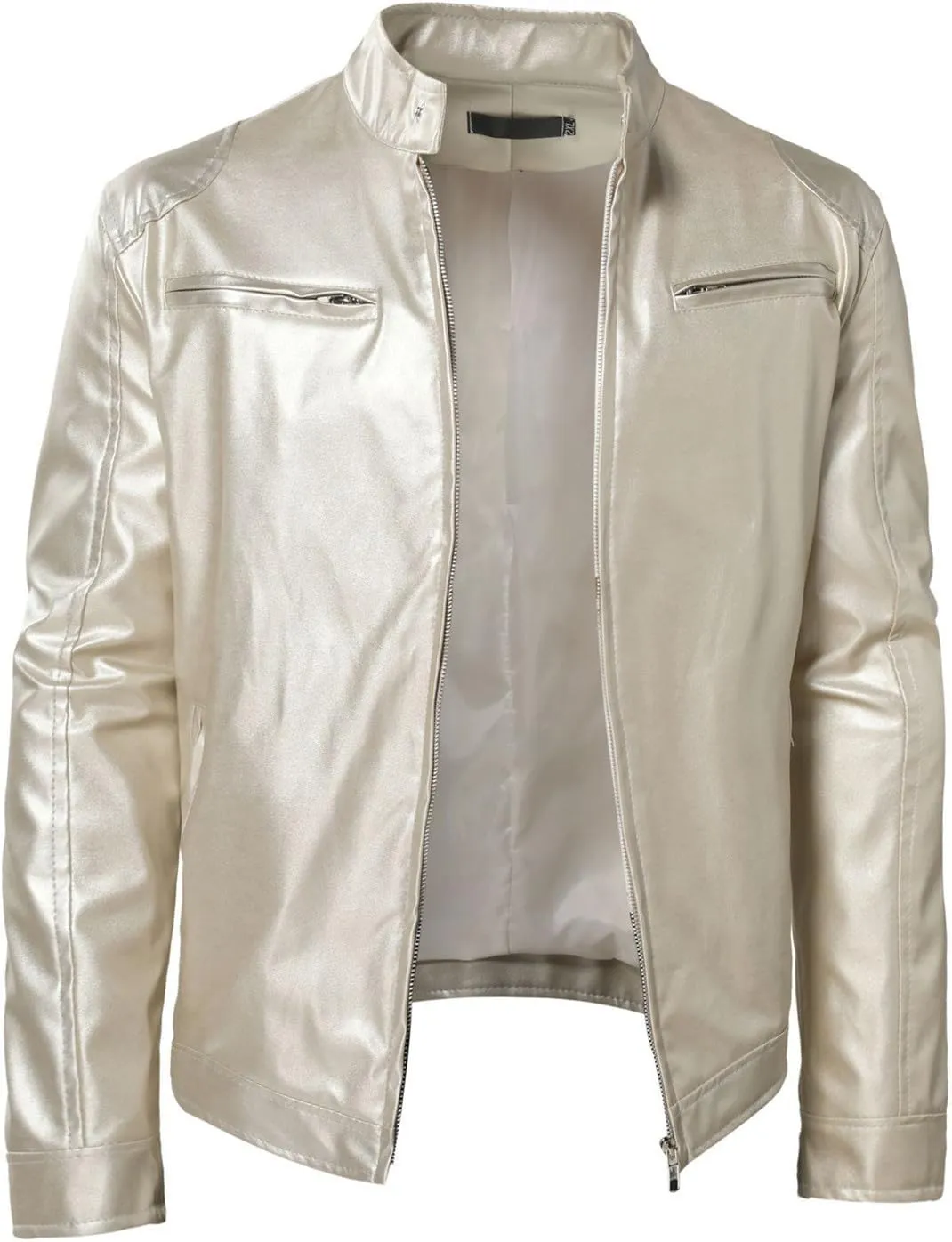 QWENTMTNTY Mens Faux Lambskin Leather Jacket Fashion Casual Pu Leather Motorcycle Jacket Zipper Moto Riding Biker Outerwear