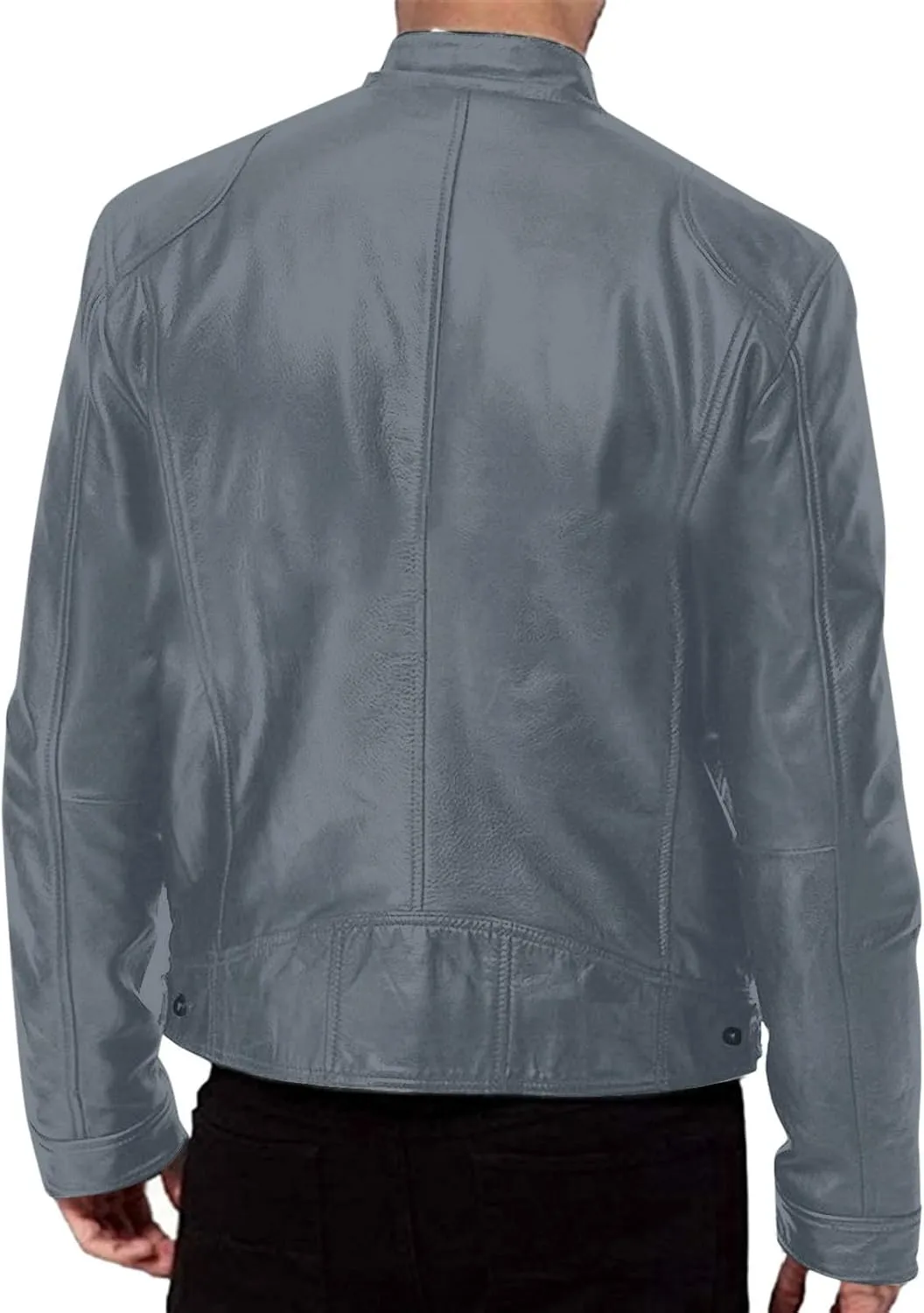 QWENTMTNTY Mens Faux Lambskin Leather Jacket Fashion Casual Pu Leather Motorcycle Jacket Zipper Moto Riding Biker Outerwear