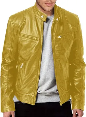QWENTMTNTY Mens Faux Lambskin Leather Jacket Fashion Casual Pu Leather Motorcycle Jacket Zipper Moto Riding Biker Outerwear
