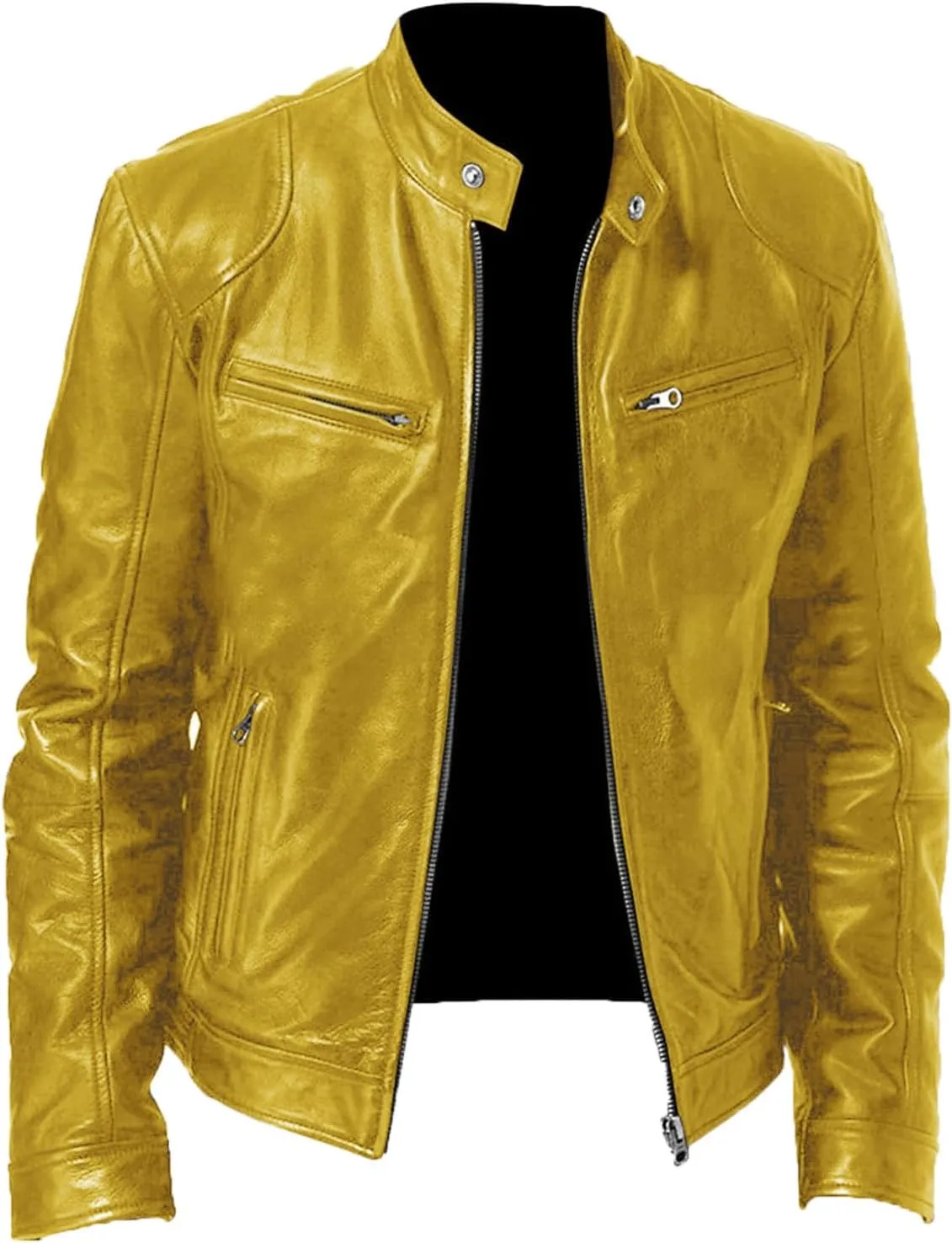 QWENTMTNTY Mens Faux Lambskin Leather Jacket Fashion Casual Pu Leather Motorcycle Jacket Zipper Moto Riding Biker Outerwear