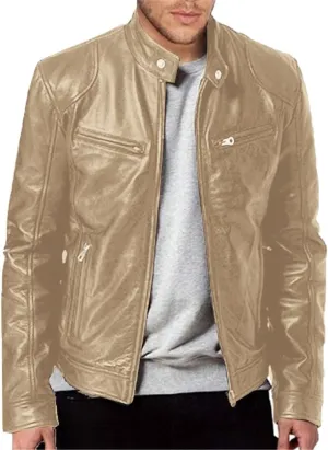 QWENTMTNTY Mens Faux Lambskin Leather Jacket Fashion Casual Pu Leather Motorcycle Jacket Zipper Moto Riding Biker Outerwear