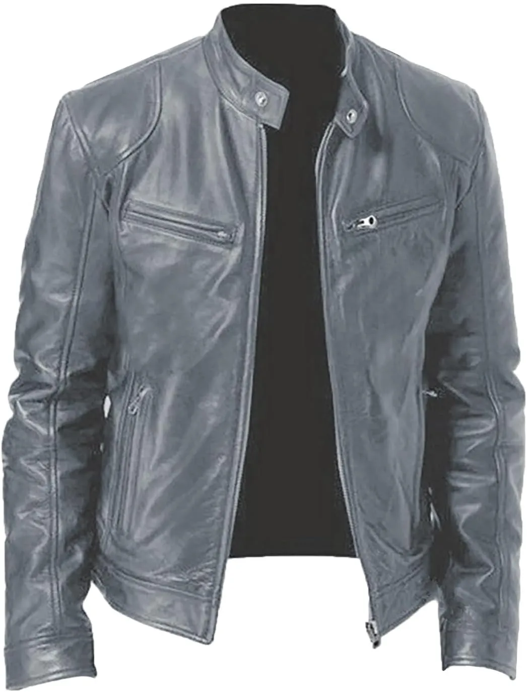 QWENTMTNTY Mens Faux Lambskin Leather Jacket Fashion Casual Pu Leather Motorcycle Jacket Zipper Moto Riding Biker Outerwear