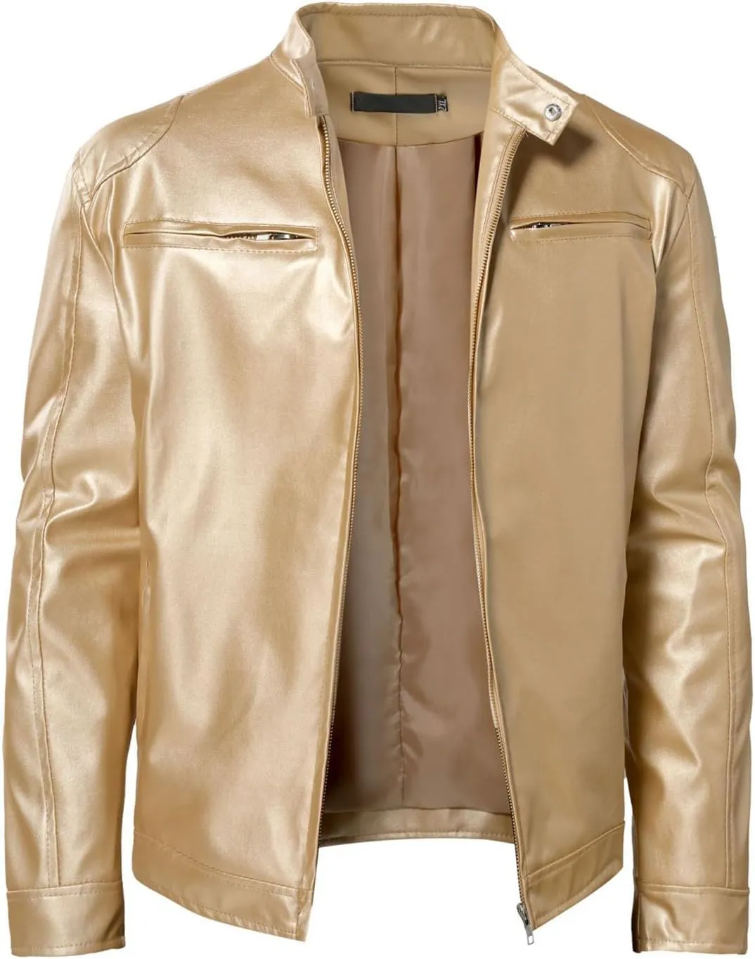 QWENTMTNTY Mens Faux Lambskin Leather Jacket Fashion Casual Pu Leather Motorcycle Jacket Zipper Moto Riding Biker Outerwear