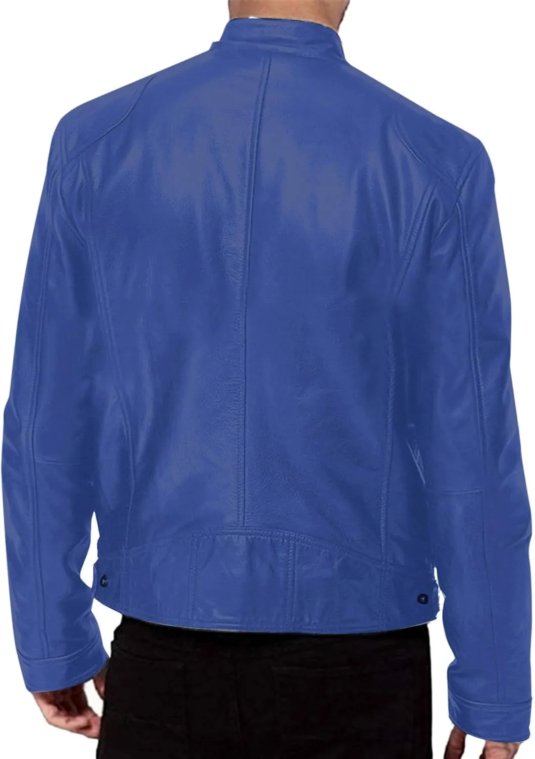 QWENTMTNTY Mens Faux Lambskin Leather Jacket Fashion Casual Pu Leather Motorcycle Jacket Zipper Moto Riding Biker Outerwear